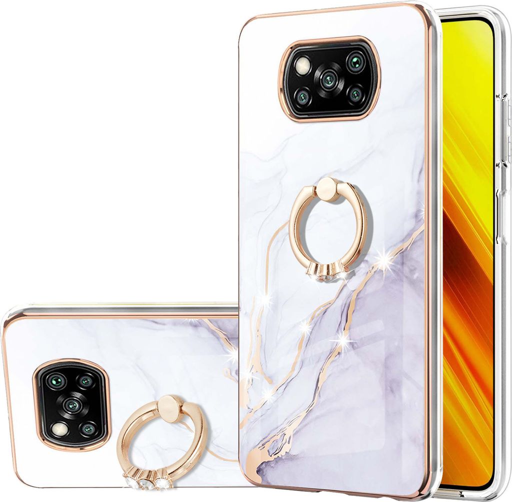Xiaomi Poco X3 Marmor Handyhülle mit 360 Grad Ring Ständer Ultra Dünn Soft TPU Bumper Anti-kratzt Schutzhülle für Xiaomi Poco X3 NFC / X3 Pro ...