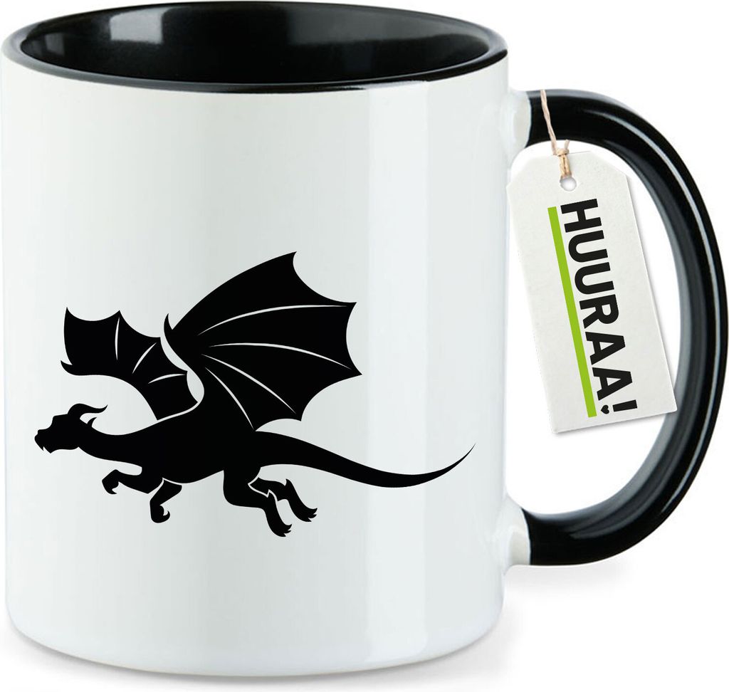 Huuraa Kaffeetasse Drache Silhouette 330ml Schwarz Keramik Kaffeebecher Geschenkidee