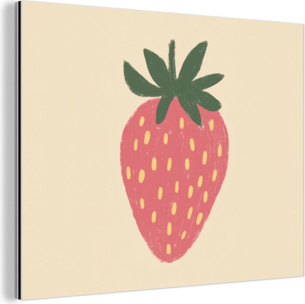 MuchoWow Wanddekoration Metall Metallbild Wandkunst 40x30 cm Erdbeere - Minimalistisch - Rot - Obst MuchoWow Aluminium Gemälde - Dekoration Wohnzi...