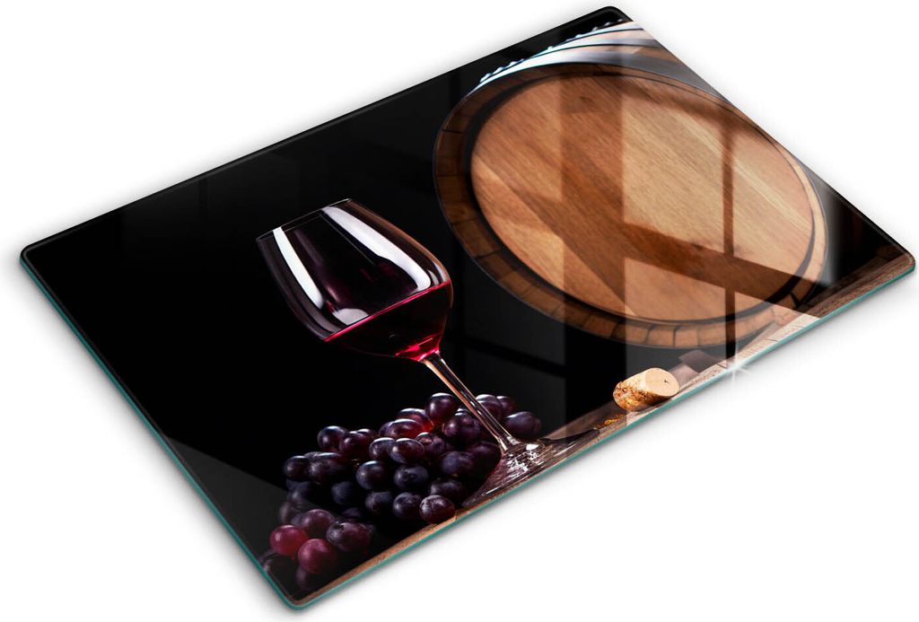 Glasschneideplatte - Herdabdeckplatte - 80x52 cm -Schneidebrett - Spritzschutz -Ein Fass Weinglas