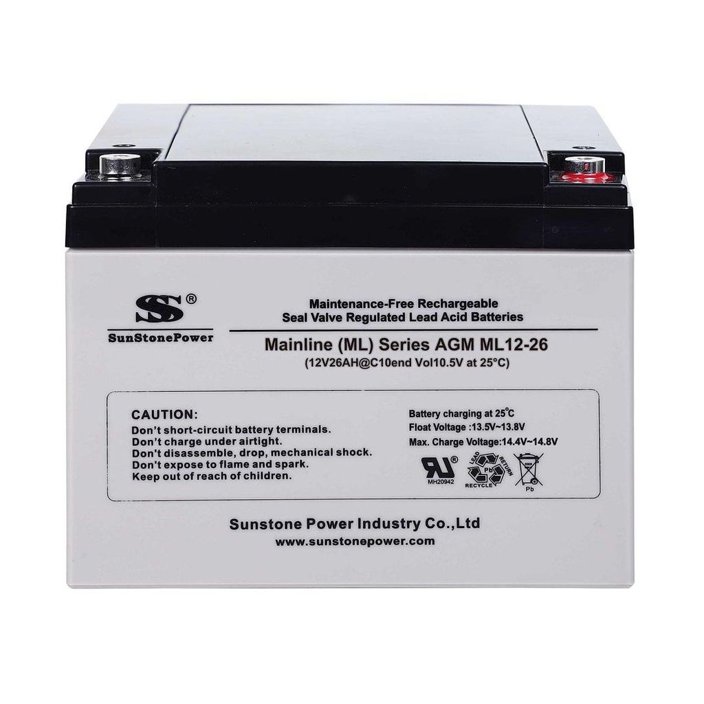 Sunstone 12V 26Ah wiederaufladbare AGM Pufferbatterie Produktbild 
