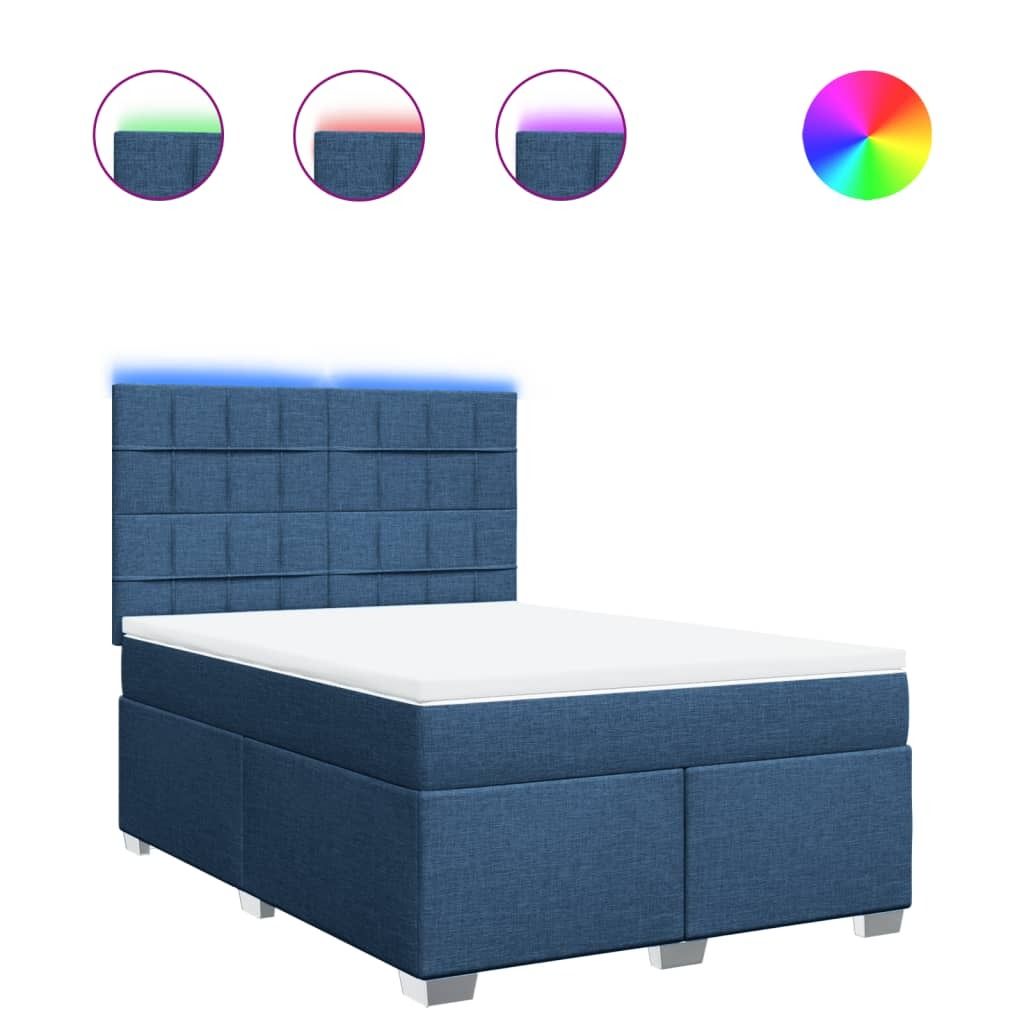 vidaXL Boxspringbett mit Matratze Blau 140x200 cm Stoff