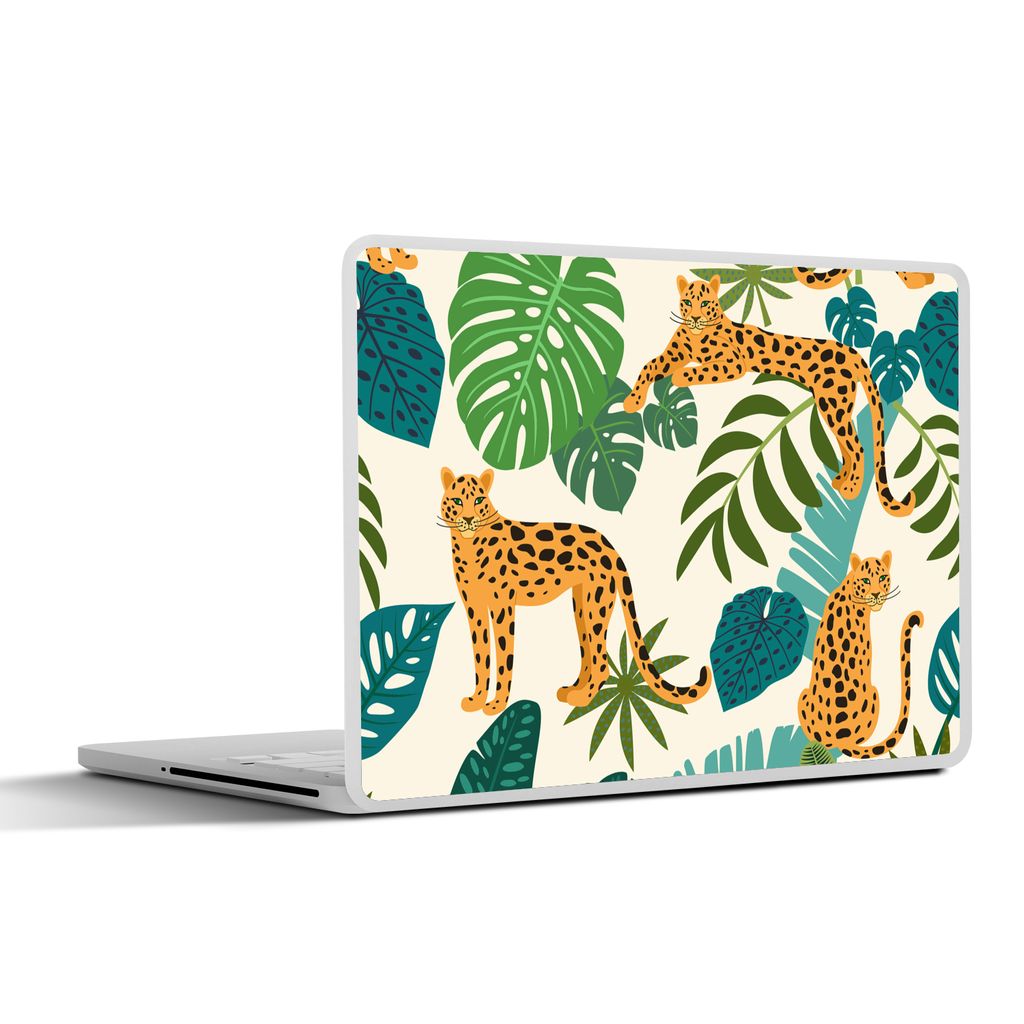 MuchoWow Laptop Aufkleber Sticker Cover Dschungel - Leopard - Pflanzen - Muster - Mädchen - Jungen 30x21 cm - Sticker für Laptop - Selbstklebend