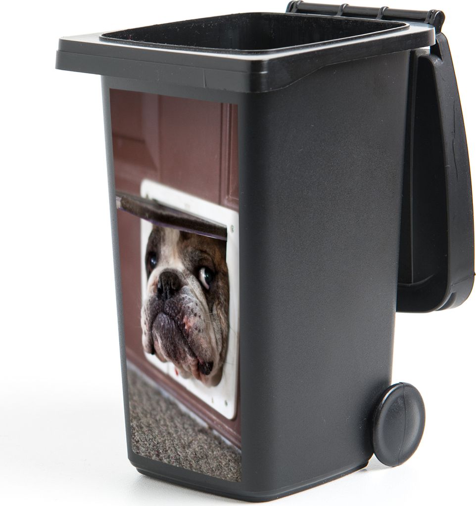 MuchoWow Mülltonnenaufkleber Hund - Lustig - Katzenklappe - Kinder - Jungen - Mädchen - Kinder 38x80 cm - Behälteraufkleber - Mülleimer-Aufkl...