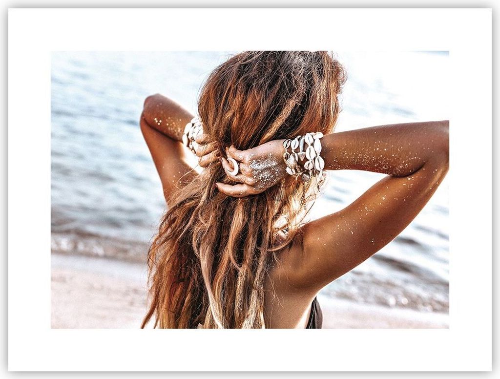 Poster - Poster ohne Rahmen - Haare Frau Strand - 40x30 cm - Wand Bild - Wanddeko - Wandbilder - Kunstposter - Wandposter - Bilder - Kunstdruck - W...