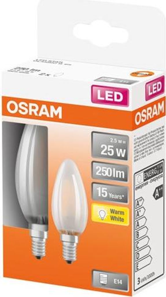 Led Flamme Verre Dépoli 2.5w E14 Chaud Boite 2 - Osram Image du produit 