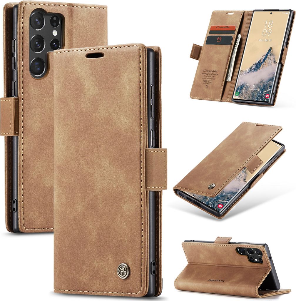 Hülle für Samsung Galaxy S25 Ultra Retro Kunstledertasche mit Standfunktion Schutzhülle Braun