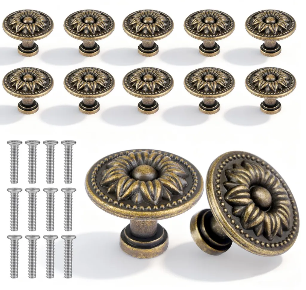 Poignées de meubles vintage rondes en lot de 12 pour buffet et armoire