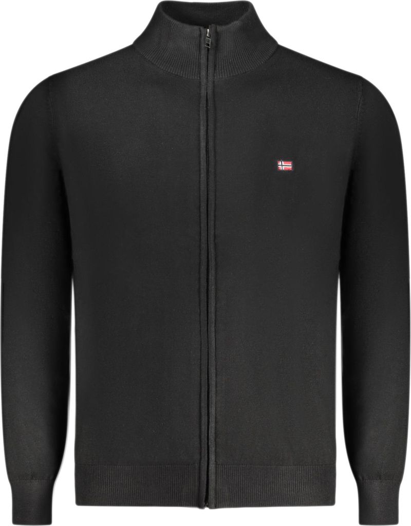 Eleganter Herren-Cardigan: Schwarze Strickjacke mit Reißverschluss & Stickerei