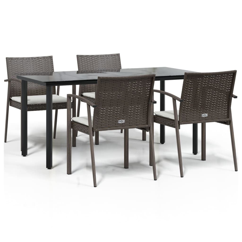 vidaXL 5-tlg. Garten-Essgruppe mit Kissen Poly Rattan und Stahl