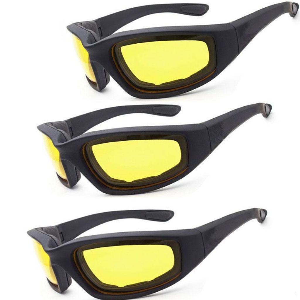 3er Set Sport-Sonnenbrillen für Herren, UV400, winddicht, gelbe Gläser – für Radfahren, Motorrad & Outdoor-Sportarten