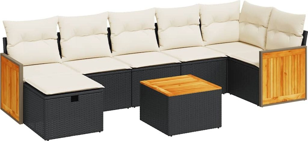 vidaXL 8-tlg. Garten-Sofagarnitur mit Kissen Schwarz Poly Rattan