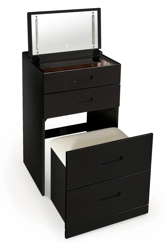 Coiffeuse avec miroir LED et pouf intégré pour petite chambre noir