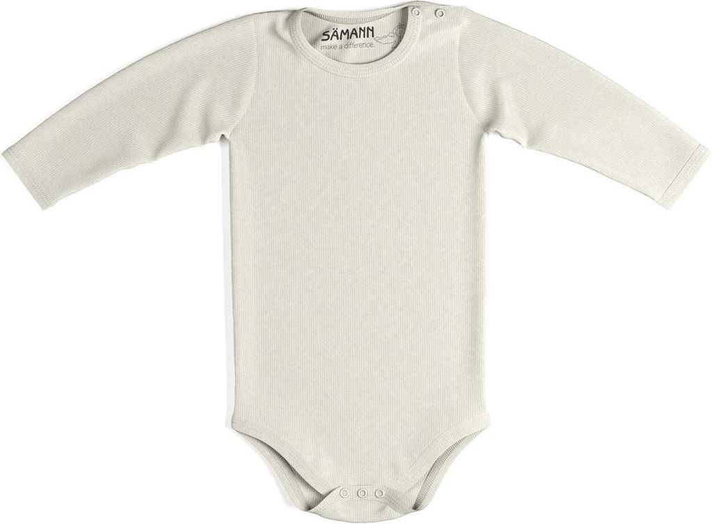 Baby Body aus 100% Baumwolle mit Druckknopf langarm gerippt 9-12 M Coconut Milk