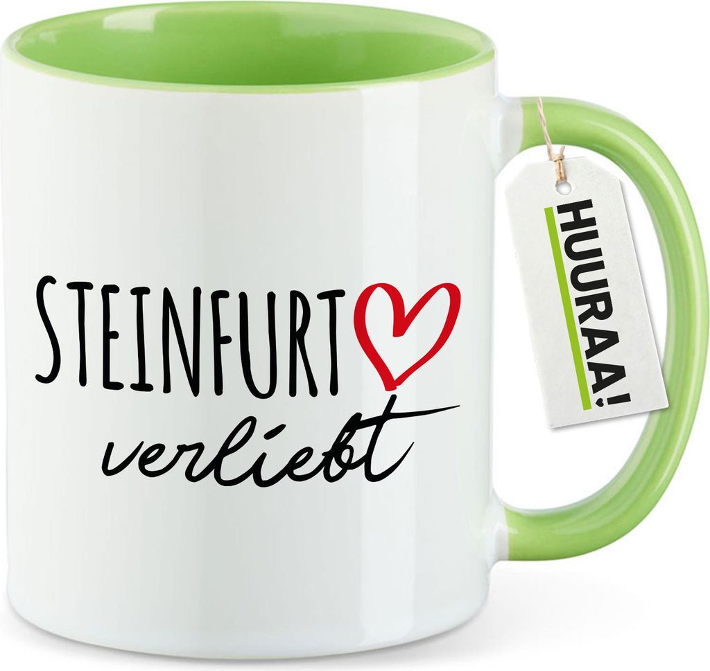 Huuraa Kaffeetasse Steinfurt verliebt 330ml Grün Keramik Kaffeebecher Geschenkidee