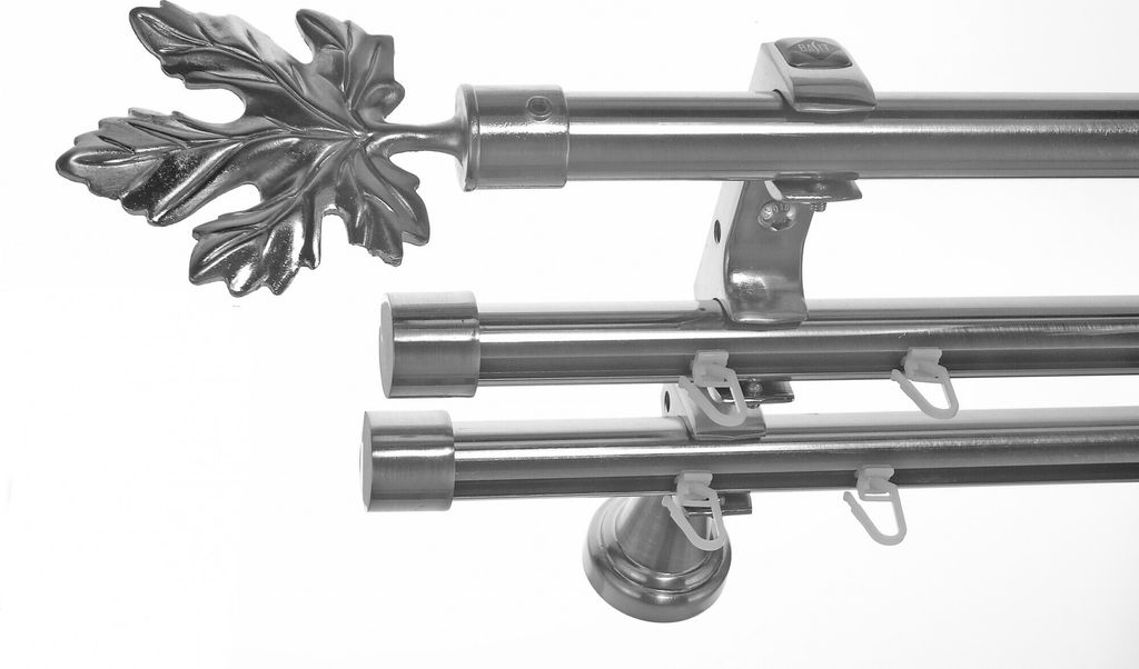Rohr + 2 x Innenlauf Edelstahl Look Gardinenstange 20mm Wandträger 3-läufig mit Blatt H60 E35E30 RI+ 1x B20I