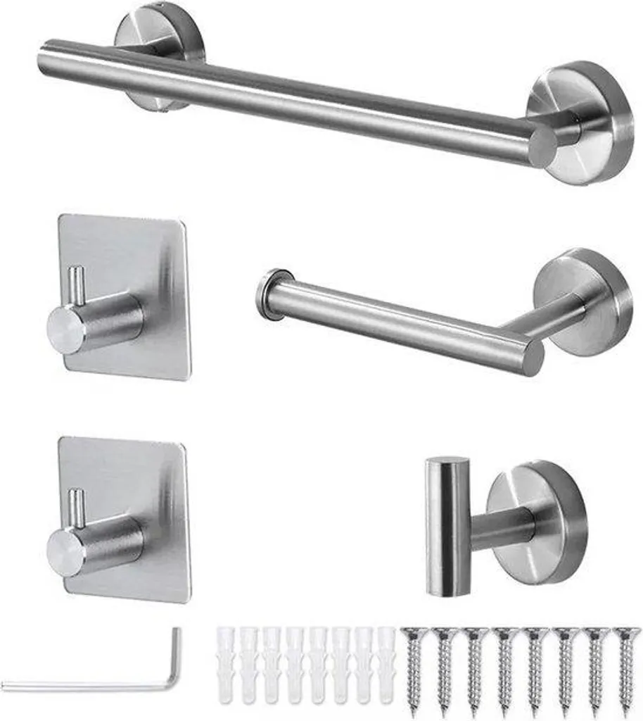 Aménagement Salle de Bain Moderne Inox Argenté avec Porte-Serviette 5pc