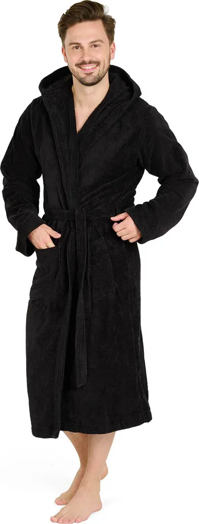 Peignoir de bain homme Blumtal en coton noir avec capuche doublée taille S