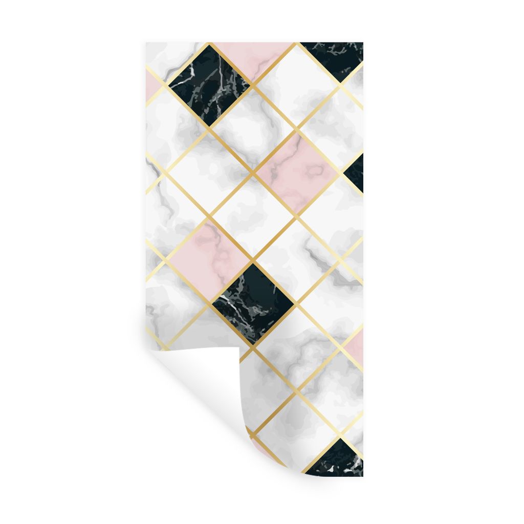 MuchoWow Wandtattoo Wandsticker Wandaufkleber Marmor - Geometrische Formen - Muster - Luxus 20x40 cm Selbstklebend und Repositionierbar - Selbstk...