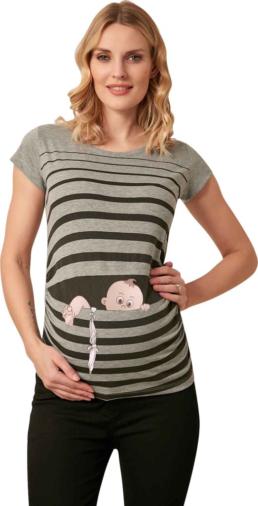 M.M.C. Umstandsshirt Baby Flucht mit Motiv, M, Grau