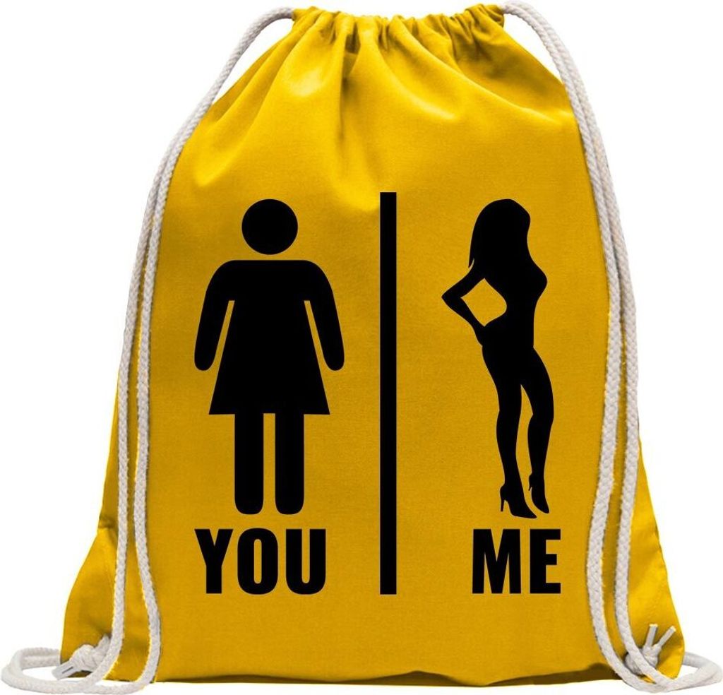 Kiwistar - Turnbeutel - gelb - You vs. Me - Frauenvergleich - Fun Rucksack Sport Beutel Gymsack Baumwolle mit Ziehgurt