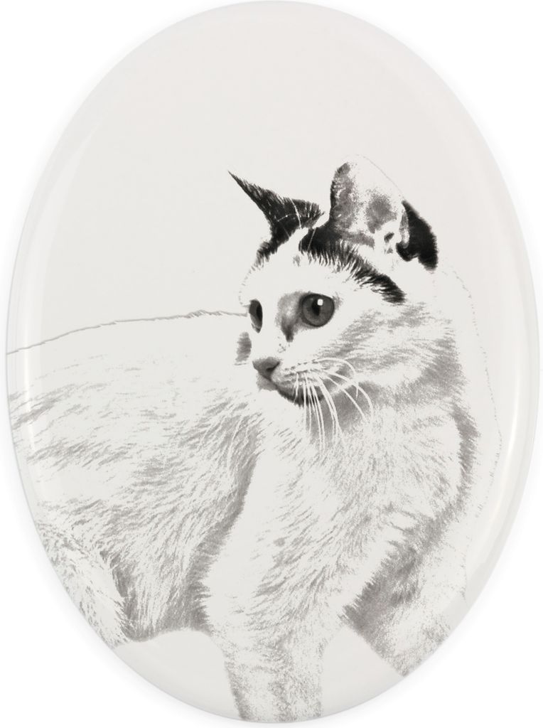 Japanische Bobtail Katze - Gedenktafel mit einem Foto einer Katze, Grabplatte mit Druck, personalisierte ovale Platte der Marke Art-Dog