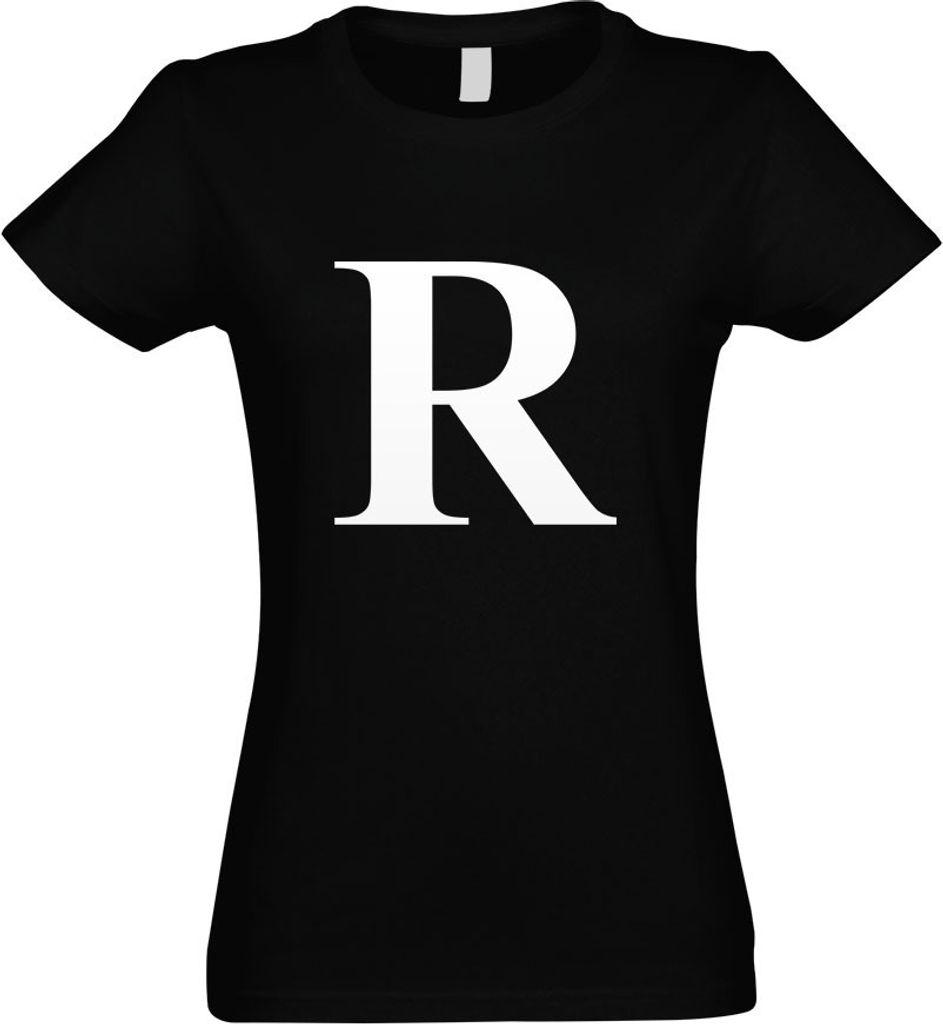 Kiwistar - T-Shirt tailliert - Damen - schwarz - Buchstabe R - Alphabet - mit Motiv Bedruckt - Funshirt Design - Sport - Freizeit - Damen - L