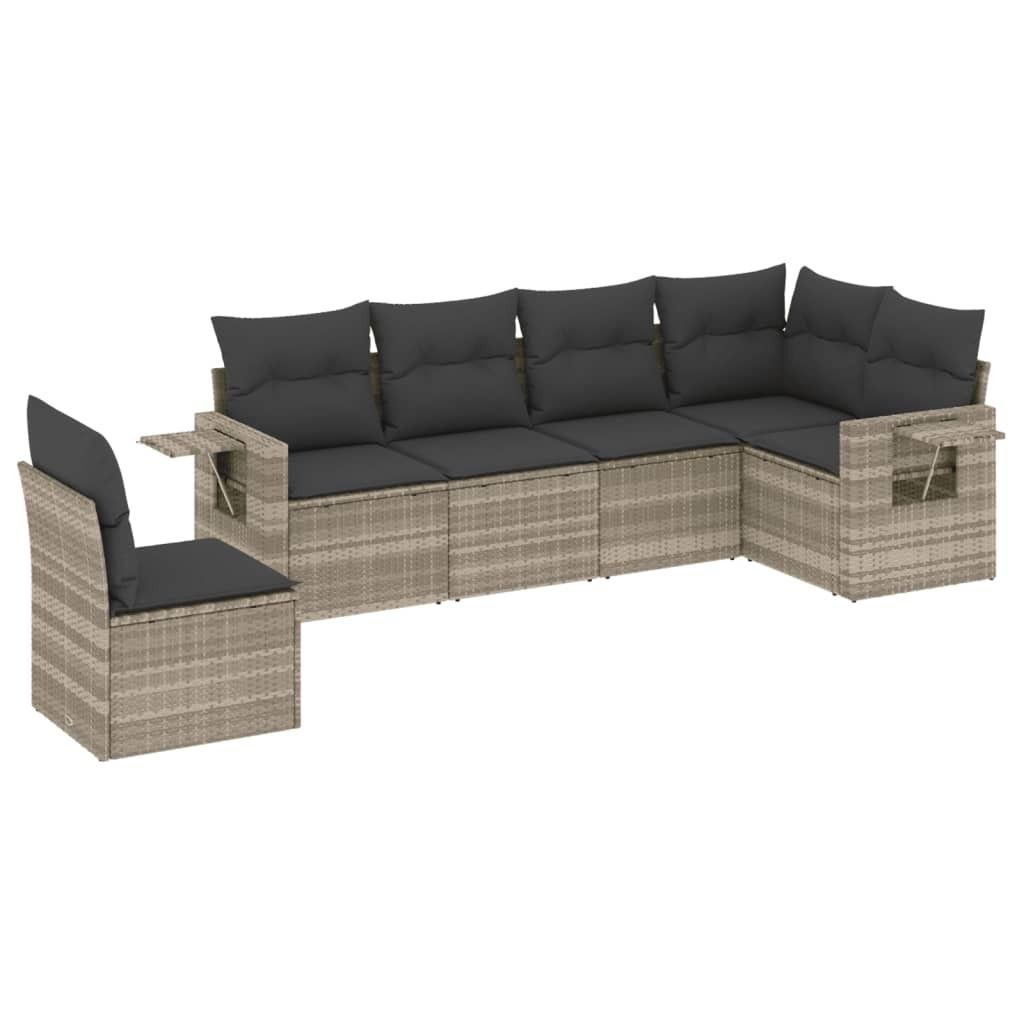 vidaXL 6-tlg. Garten-Sofagarnitur mit Kissen Hellgrau Poly Rattan