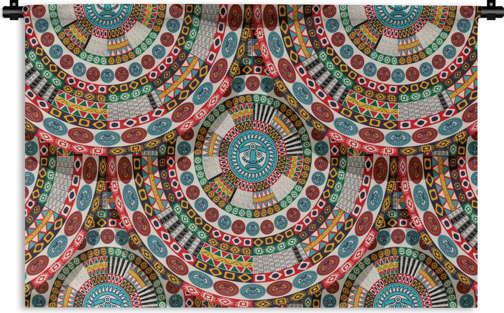 MuchoWow Wandteppich Wandbehang Fliese - Azteke - Kreise - Muster 90x60 cm Tapisserie Dekoration Wandtuch - Wandskulpturen - Bildteppich