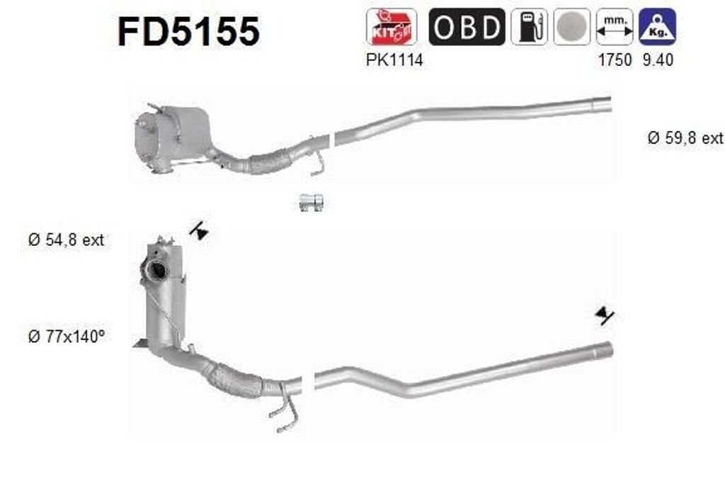 AS FD5155 Dieselpartikelfilter Rußpartikelfilter DPF für VW Produktbild 