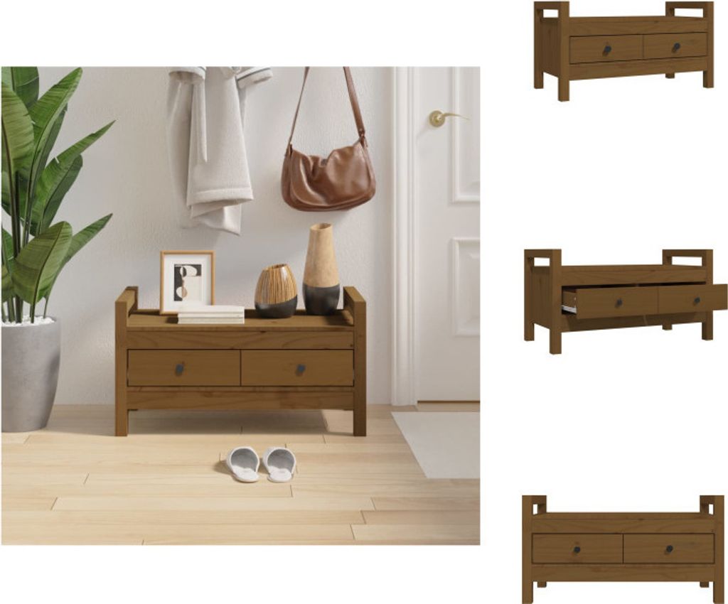 vidaXL Flurbank Honigbraun 80x40x43 cm Massivholz Kiefer - Truhen- & Flurbänke