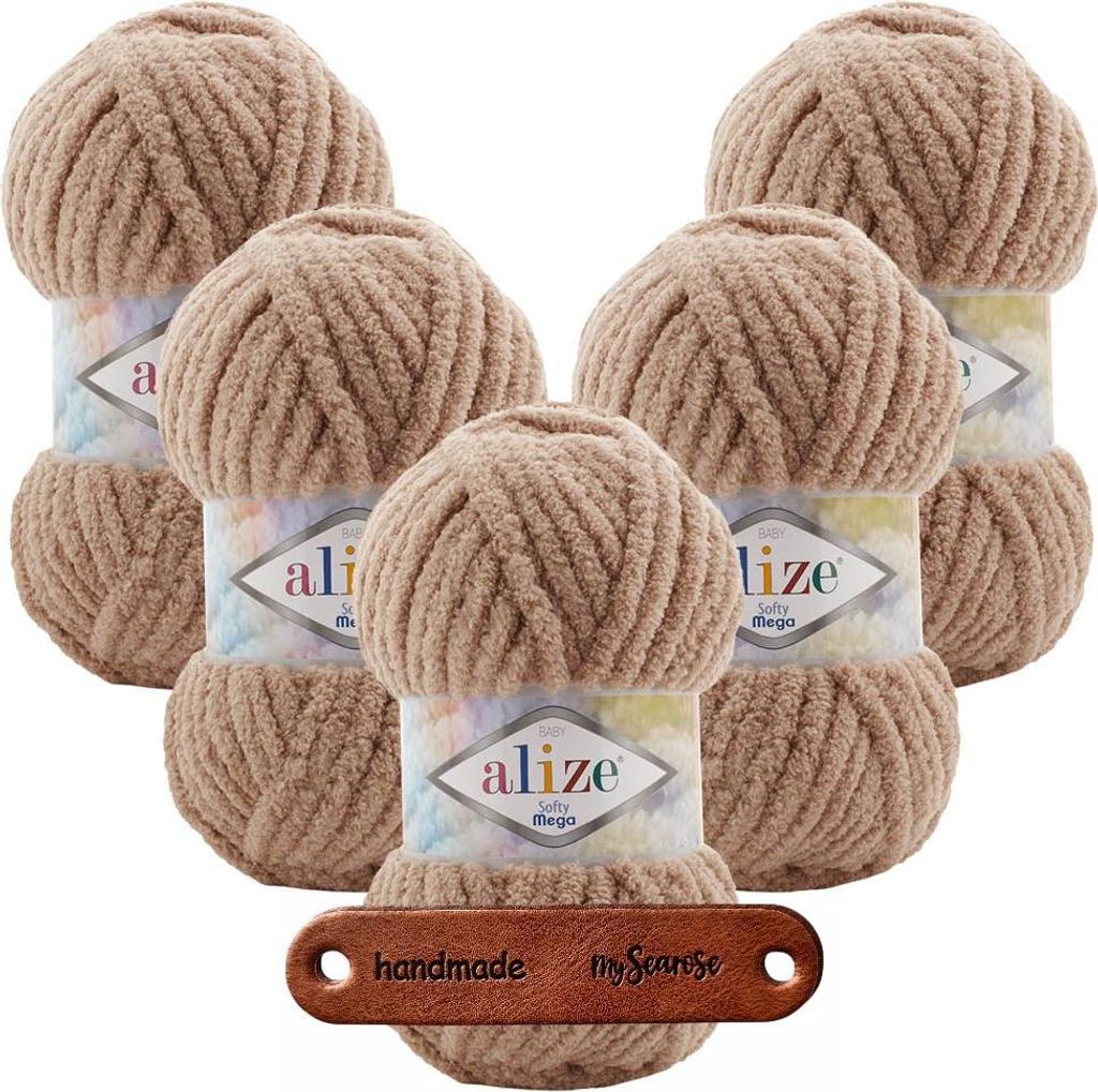 5 x ALIZE Softy Mega 617 Milky Brown mit Label