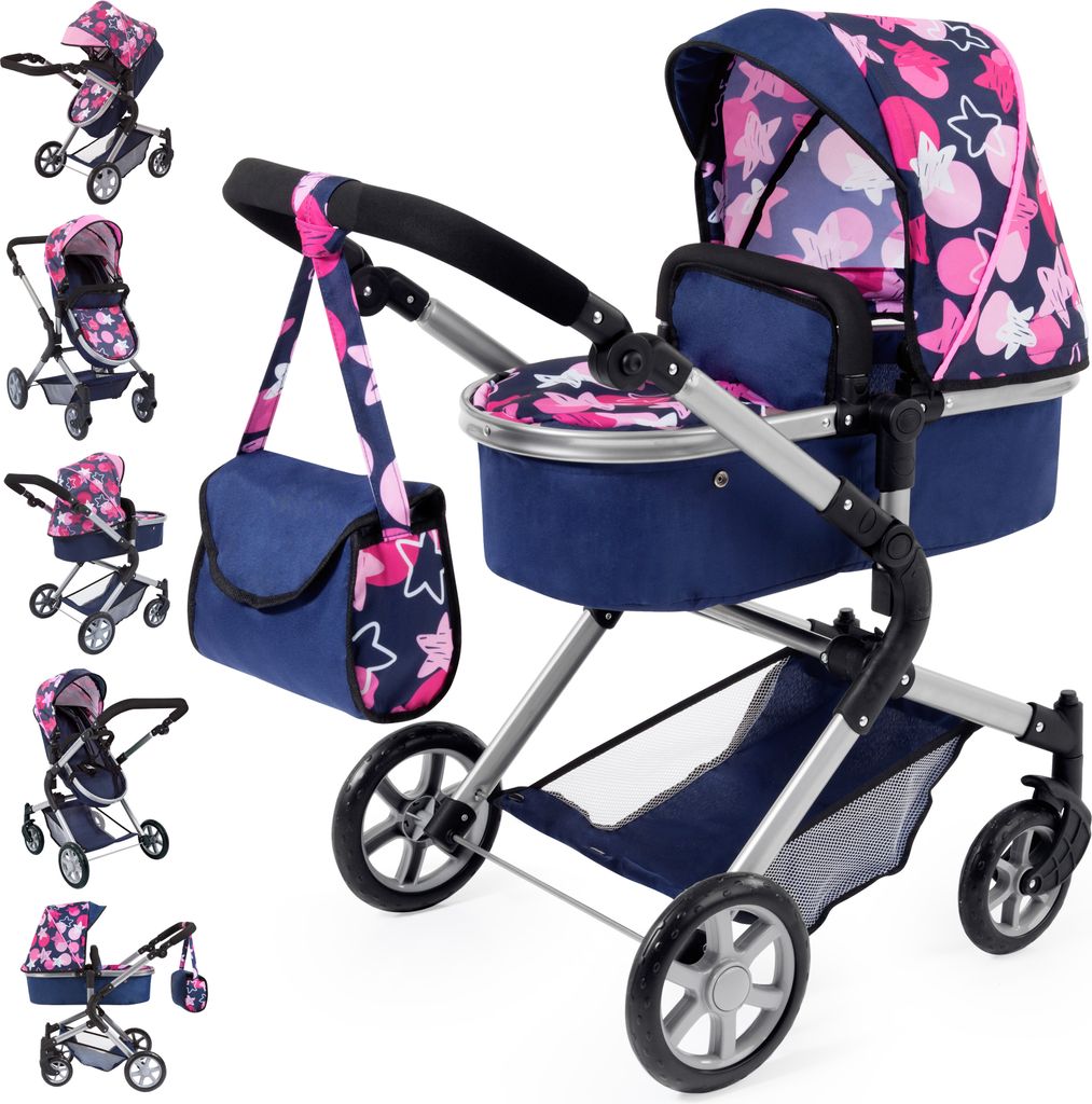 Puppenwagen City Neo blau mit rosa Sternen Produktbild 