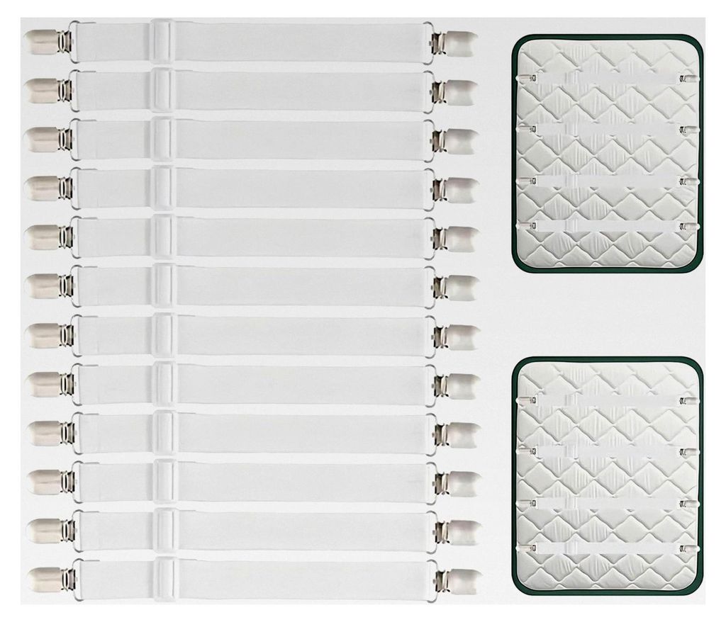 12 Stück Bettlakenspanner Verstellbare Spannbettlakenhalter Elastische Betttuchspanner mit Metallclips für Bettlaken, Matratze, Bügelbrettbezug ...