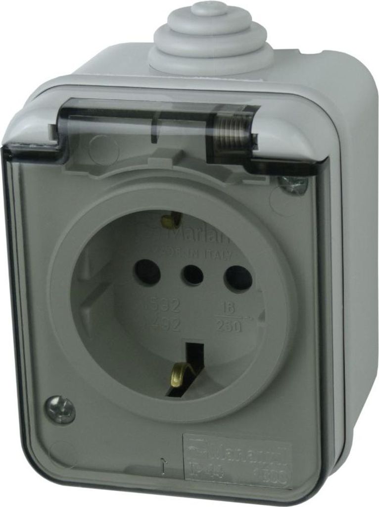 Steckdose Schuko m. Klappdeckel Aufputz IP44 grau 1592 M-L 1137