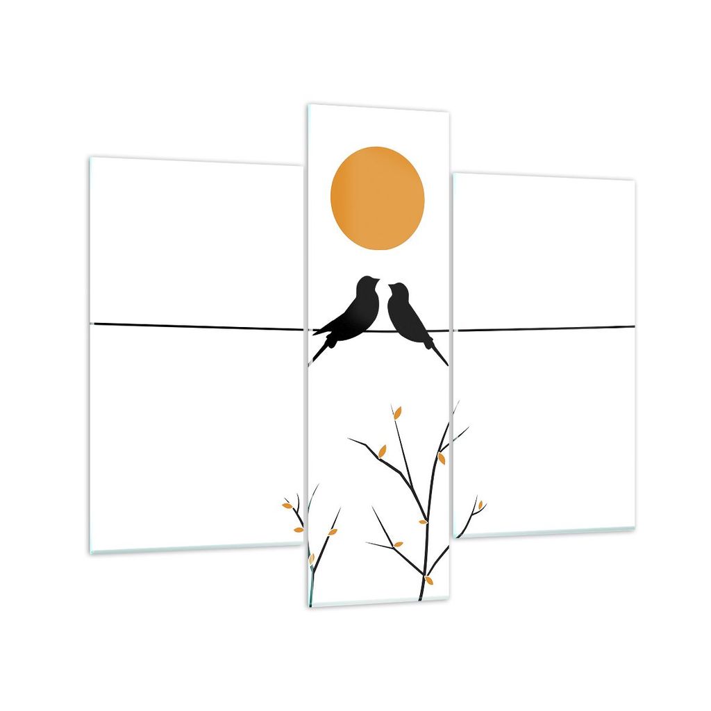 Bilder auf glas - 3 Teile - Bild Vögel Sonne - 95x80cm - Glasbilder - Wandbilder - Bilder - zum Aufhängen bereit - Wanddekoration aus Glas - Glas...