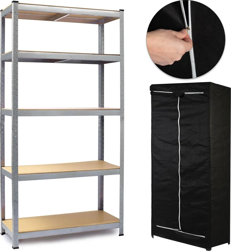 Étagère de rangement anti-poussière 180x90x40 cm métal avec housse E