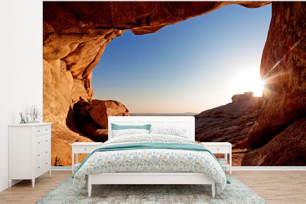 MuchoWow Fototapete für Wohnzimmer oder Schlafzimmer Wandtapete Vinyl Motivtapete Höhle - Wüste - Sonne - Landschaft - 400x300 cm - Papiertapeten
