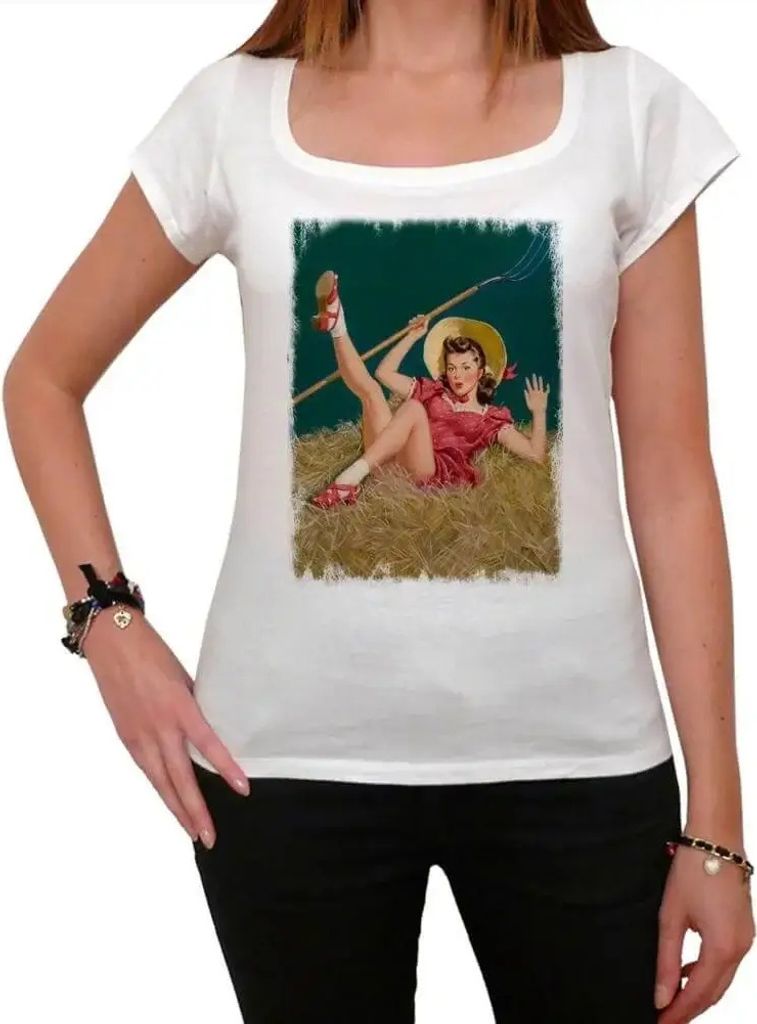 Damen Grafik T-Shirt Pin-Up Cowgirl 4 Öko-Verantwortlich Vintage Jahrgang Kurzarm Lustige Druck Geburtstag Geschenk Frau