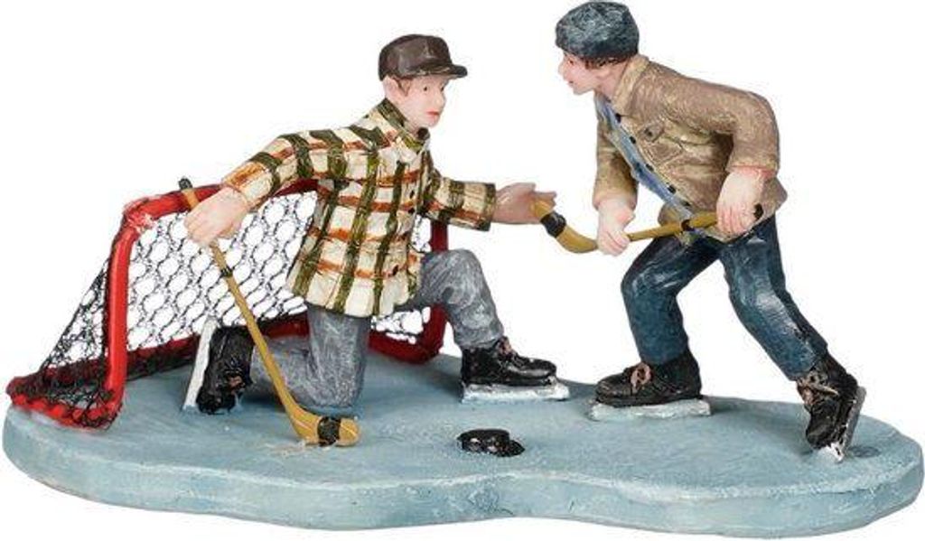 Luville Miniaturfigur spielende Eishockeymannschaft für Winterdorf 11,5x6,5x6 cm