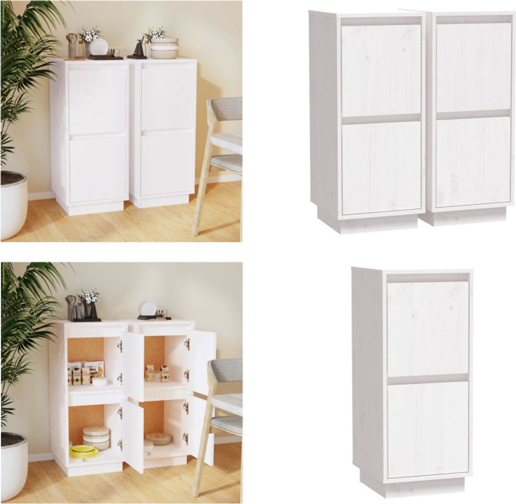 vidaXL Sideboards 2 Stk. Weiß 31,5x34x75 cm Massivholz Kiefer - Sideboard - Sideboards - Schrank - Lagerschrank