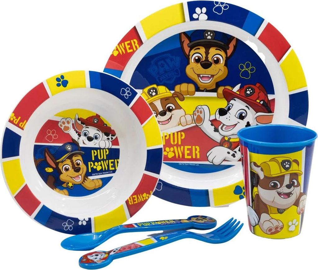 Paw Patrol Kinder Geschirr-Set 5 teilig Becher Teller Produktbild 