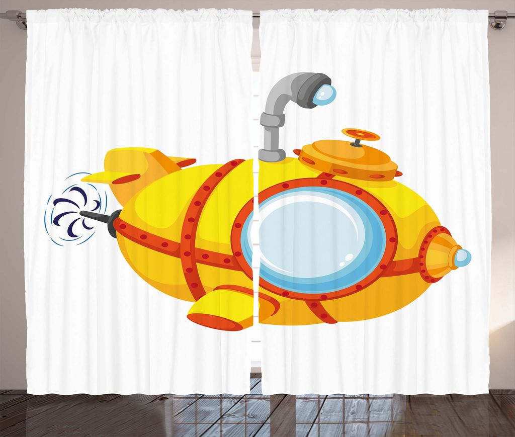 ABAKUHAUS U-Boot Rustikaler Gardine, Cartoon Vessel, Schlafzimmer Kräuselband Vorhang mit Schlaufen und Haken, 280 x 175 cm, Pale Gelb und Orange