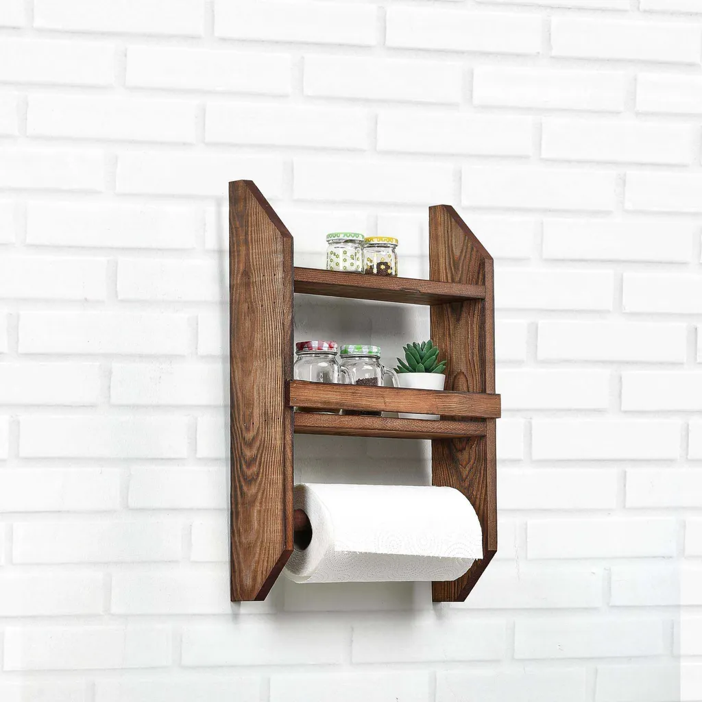 Rangement Cuisine Étagère à Épices Murale et Porte-Essuie-Tout Bois