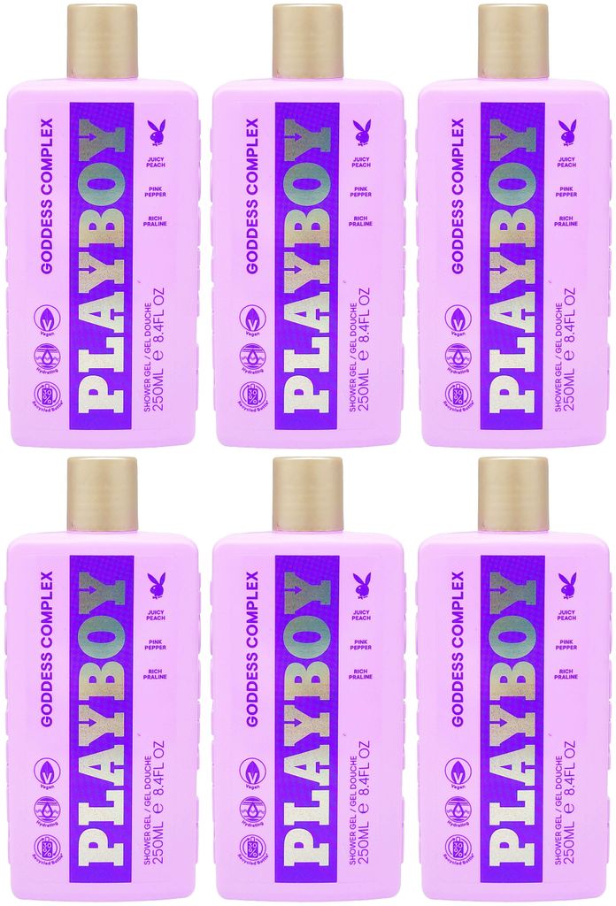 6x Playboy DAMEN Duschgel GODDESS COMPLEX 250ml Pfirsich Pfeffer Praline Duft