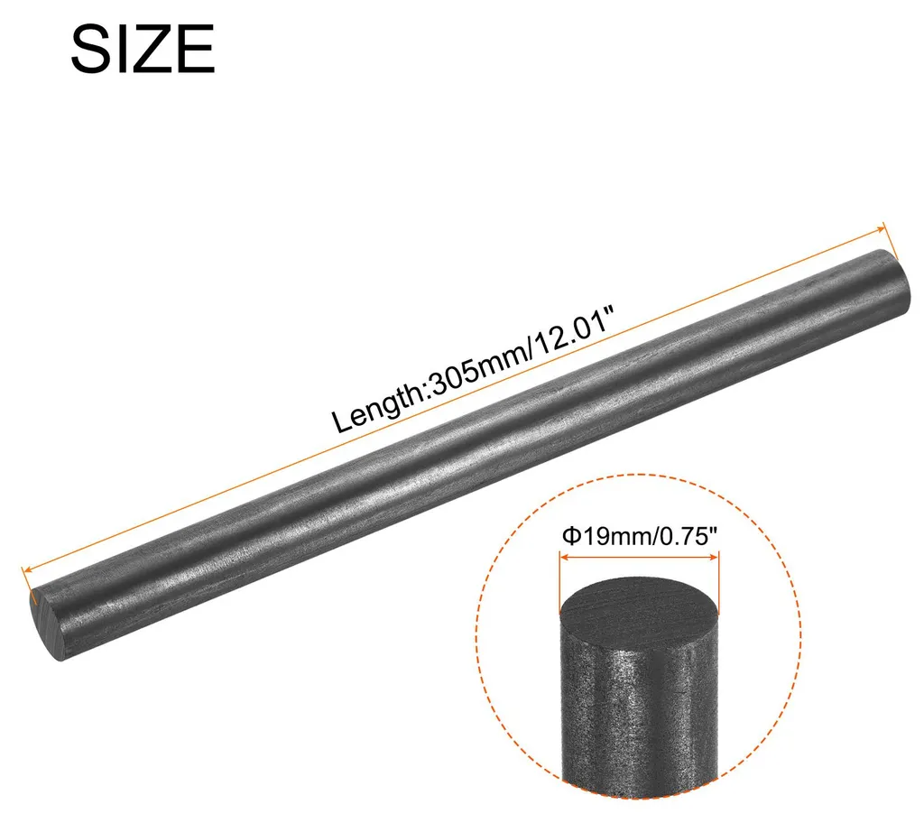Bâton de carbone haute densité 305x19mm noir pour électrode lot de 3