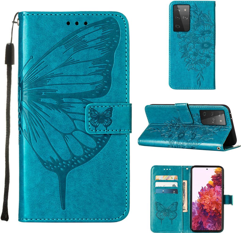 Galaxy S21 Ultra 5G Hülle, Schmetterling Prägung Flip Leder Kartenfächer Schutzhülle Ledertasche mit Ständer für Samsung Galaxy S21 Ultra 5G ...