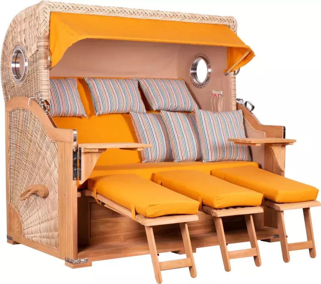Strandkorb Westerland XXL Teak Bullauge PE shell Dessin 586