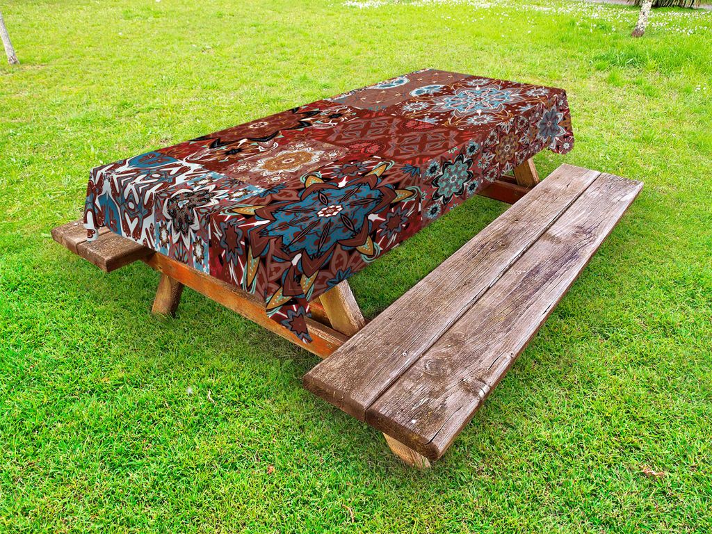 ABAKUHAUS viktorianisch Tischdecke Outdoor, Klassische viktorianische authentische Blumenmotive und ethnisches Stammes- Mandala-Muster, Mehrfarbig,...