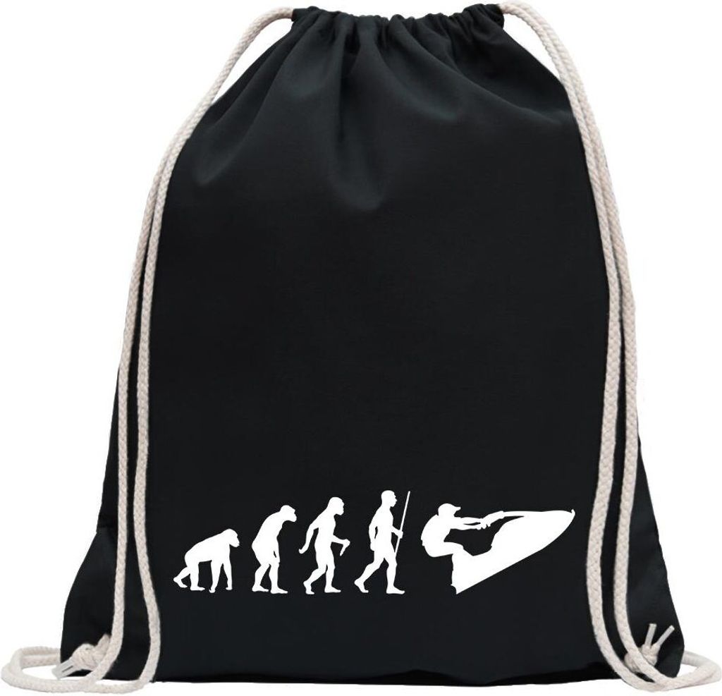 Kiwistar - Turnbeutel - schwarz - Jet-Ski Jetboot Evolution - Fun Rucksack Sport Beutel Gymsack Baumwolle mit Ziehgurt